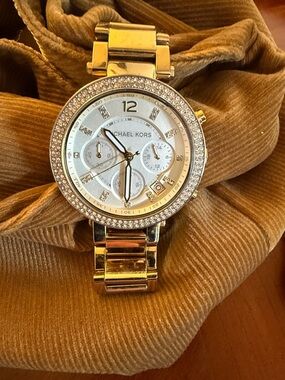 Michael Kors Gold-Tone Crystal Bezel Chronograph Watch MK-5354